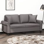 Canapea cu 2 locuri cu pernuțe, gri, 140 cm, piele ecologică GartenMobel Dekor