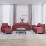 Set canapea cu perne, 4 piese, roșu vin, material textil GartenMobel Dekor