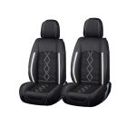 Huse auto premium 5 locuri Carguard Deluxe piele ecologică perforată și textil - negru - alb Best CarHome