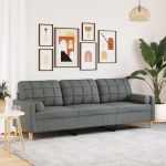 Canapea cu 3 locuri cu pernuțe, gri închis, 210 cm, textil GartenMobel Dekor