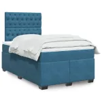 Pat box spring cu saltea, albastru, 120x190 cm, catifea GartenMobel Dekor