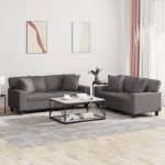 Set de canapele cu perne, 2 piese, gri, piele ecologică GartenMobel Dekor