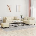 Set de canapele cu perne, 3 piese, crem, piele ecologică GartenMobel Dekor