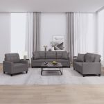 Set de canapele cu perne, 3 piese, gri, piele ecologică GartenMobel Dekor