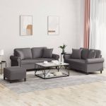 Set de canapele cu perne, 3 piese, gri, piele ecologică GartenMobel Dekor