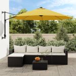 Umbrelă de soare montată pe perete, cu LED-uri, galben, 290 cm GartenMobel Dekor