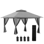 Pavilion/foisor pentru gradina/terasa, pliabil, cu inaltime ajustabila, material Oxford, cadru metalic, plasa insecte, 4 contragreutati, gri, 3.92x3.92x2.83 m GartenVIP DiyLine