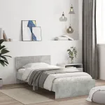 Cadru de pat cu tăblie gri beton 100x200 cm lemn prelucrat GartenMobel Dekor