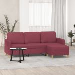 Canapea cu 3 locuri și taburet, roșu vin, 180 cm, textil GartenMobel Dekor