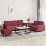 Set canapea cu perne, 3 piese, roșu vin, material textil GartenMobel Dekor