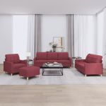 Set canapea cu perne, 4 piese, roșu vin, material textil GartenMobel Dekor