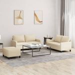 Set de canapele cu perne, 3 piese, crem, textil GartenMobel Dekor