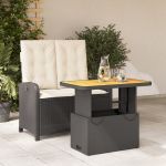 Set mobilier de grădină cu perne, 2 piese, negru, poliratan GartenMobel Dekor