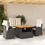 Set mobilier de grădină cu perne, 4 piese, negru, poliratan GartenMobel Dekor