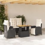 Set mobilier de grădină cu perne, 4 piese, negru, poliratan GartenMobel Dekor