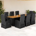 Set mobilier de grădină cu perne, 9 piese, negru, poliratan GartenMobel Dekor