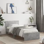 Cadru de pat cu tăblie gri beton 90x200 cm lemn prelucrat GartenMobel Dekor