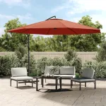 Umbrelă în consolă cu stâlp din aluminiu, 350 cm, cărămiziu GartenMobel Dekor
