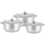 Set de Oale din Oțel Inoxidabil cu Capac din Sticlă, 5,5 / 7 / 8,5 Litri Handy KitchenServ