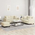 Set de canapele cu perne, 3 piese, crem, piele ecologică GartenMobel Dekor