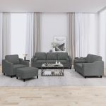 Set de canapele cu perne, 4 piese, gri închis, material textil GartenMobel Dekor