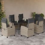 Set mobilier de grădină cu perne, 7 piese gri deschis poliratan GartenMobel Dekor