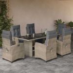 Set mobilier de grădină cu perne, 7 piese gri deschis poliratan GartenMobel Dekor