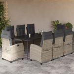 Set mobilier grădină cu perne, 9 piese, gri deschis, poliratan GartenMobel Dekor