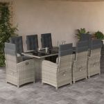 Set mobilier grădină cu perne, 9 piese, gri deschis, poliratan GartenMobel Dekor