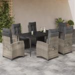 Set mobilier de grădină cu perne, 7 piese gri deschis poliratan GartenMobel Dekor