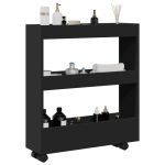 Cărucior de depozitare îngust, 3 niveluri negru lemn prelucrat GartenMobel Dekor