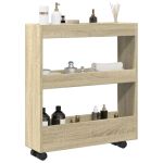 Cărucior depozitare îngust, 3 niveluri stejar sonoma lemn GartenMobel Dekor
