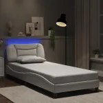 Cadru de pat cu lumini LED, alb, 80x200 cm, piele ecologică GartenMobel Dekor