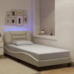 Cadru de pat cu lumini LED, crem, 90x190 cm, textil GartenMobel Dekor