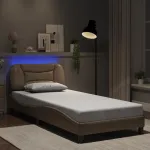 Cadru de pat cu lumini LED cappuccino 80x200 cm piele ecologică GartenMobel Dekor