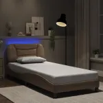 Cadru de pat cu lumini LED cappuccino 90x190 cm piele ecologică GartenMobel Dekor