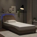 Cadru de pat cu lumini LED cappuccino 90x190 cm piele ecologică GartenMobel Dekor