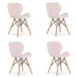 Set 4 scaune stil scandinav, Artool, Lago, catifea, lemn, roz, 48x43x74 cm GartenVIP DiyLine