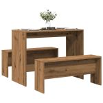 Set masă și bănci de bucătărie, 3 piese, stejar artizanal, lemn GartenMobel Dekor