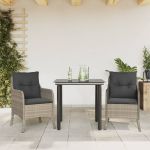 Set mobilier de grădină cu perne, 3 piese,gri deschis,poliratan GartenMobel Dekor