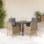 Set mobilier de grădină cu perne, 5 piese, bej, poliratan GartenMobel Dekor