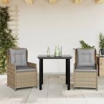 Set mobilier de grădină cu perne, 3 piese, bej, poliratan GartenMobel Dekor