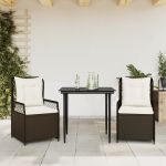 Set mobilier de grădină cu perne, 3 piese, maro, poliratan GartenMobel Dekor