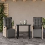 Set mobilier de grădină cu perne, 3 piese,gri deschis,poliratan GartenMobel Dekor