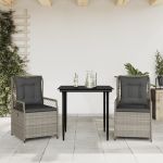 Set mobilier de grădină cu perne, 3 piese,gri deschis,poliratan GartenMobel Dekor