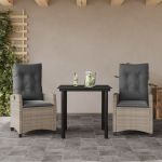 Set mobilier de grădină cu perne, 3 piese,gri deschis,poliratan GartenMobel Dekor