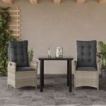 Set mobilier de grădină cu perne, 3 piese,gri deschis,poliratan GartenMobel Dekor