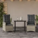 Set mobilier de grădină cu perne, 3 piese,gri deschis,poliratan GartenMobel Dekor