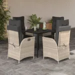 Set mobilier de grădină cu perne, 5 piese gri deschis poliratan GartenMobel Dekor