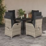 Set mobilier de grădină cu perne, 5 piese gri deschis poliratan GartenMobel Dekor